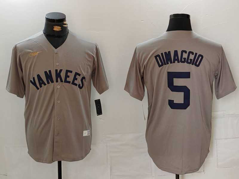 Mens New York Yankees #5 Joe DiMaggio Name Grey Stitched Nike Throwback Jersey